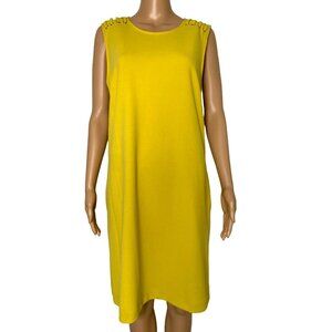 Sharagano Yellow Sheath Dress Sleeveless Grommet Lace Shoulder Pockets Size 12